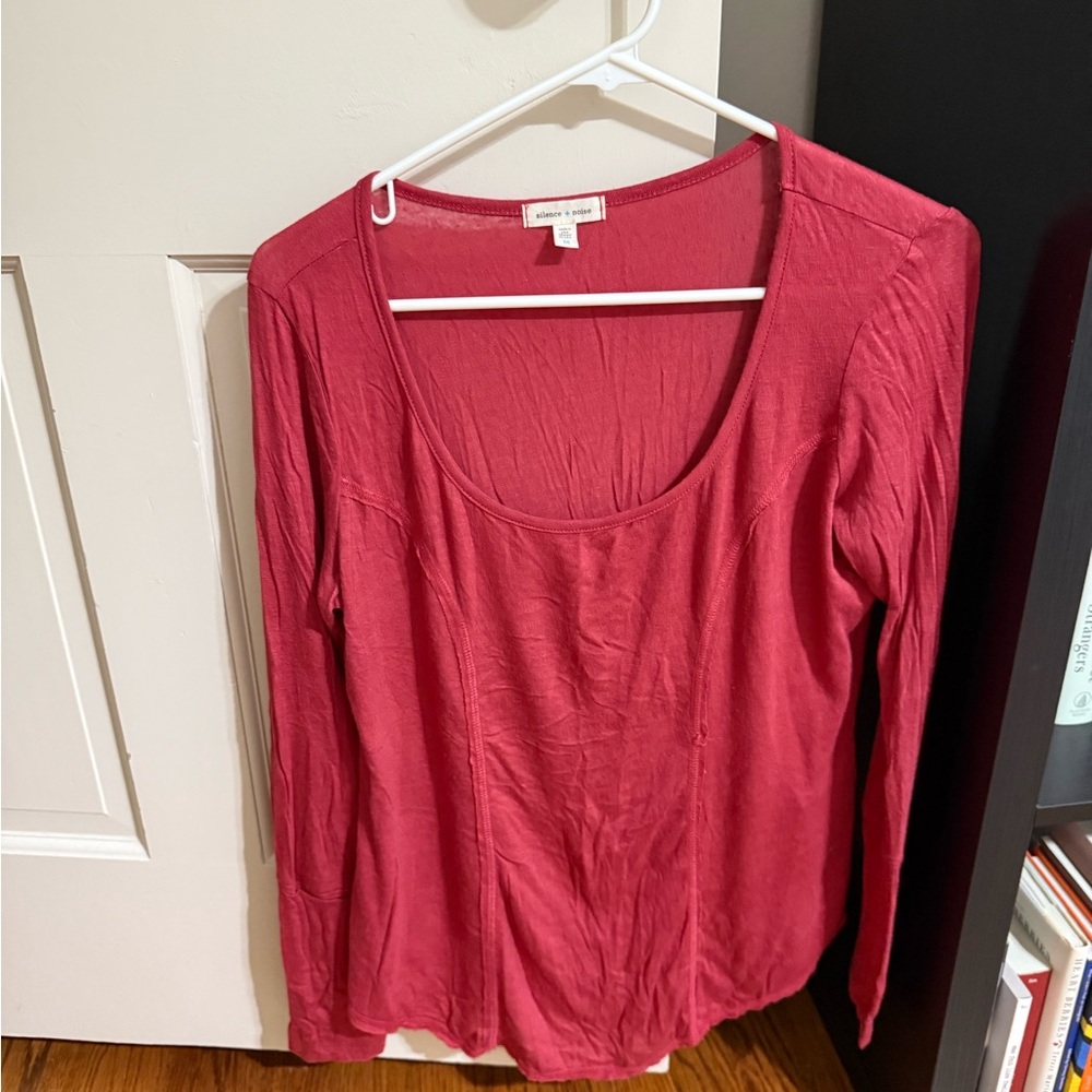 Silence + Noise Red Long Sleeve Blouse